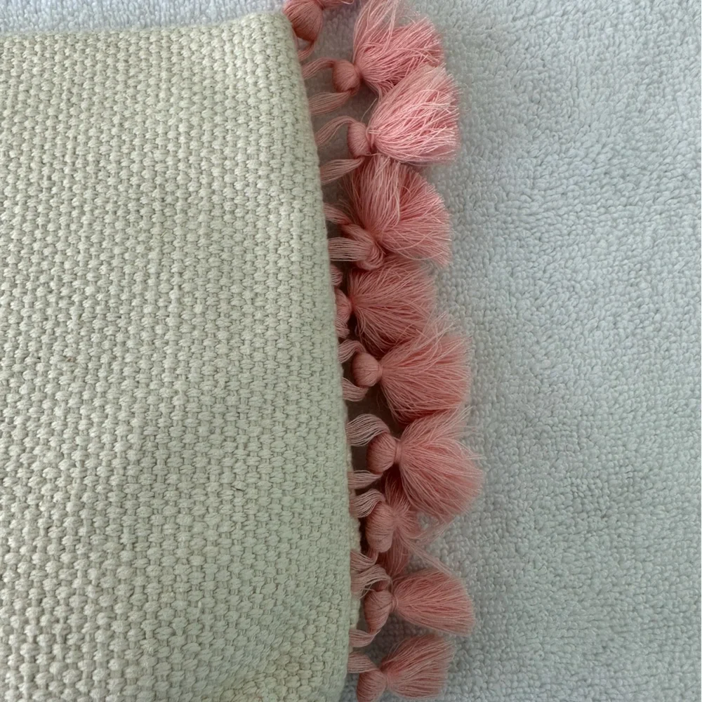 Shiraleah 12” x 8 “  Boho Zip Cream & Pink Lined Cosmetic Bag  NWT